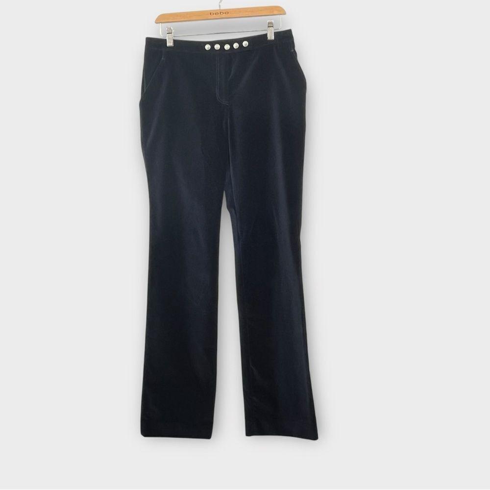 Anthropologie Black Velvet Straight-Leg Pants with Decorative Buttons
